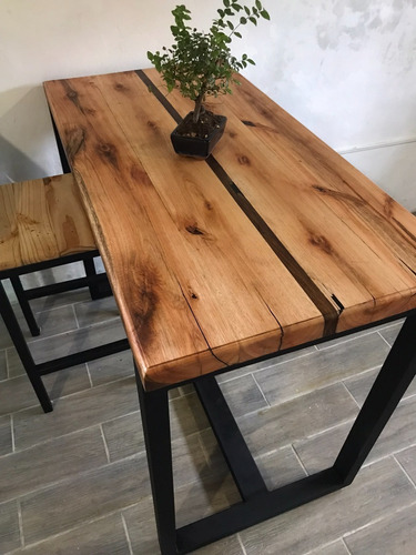 Imagen 5 de 8 de Mesa Barra Desayunador Industrial En Hierro Y Madera Única