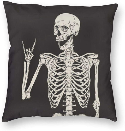 Throw Pillow Cover Rock And Roll Skeleton Skull Boho Hi...