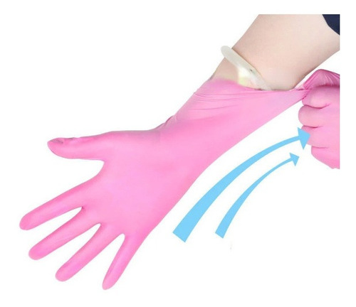 Imagen 5 de 10 de 100 Piezas De Guantes De Látex Desechables Rosa