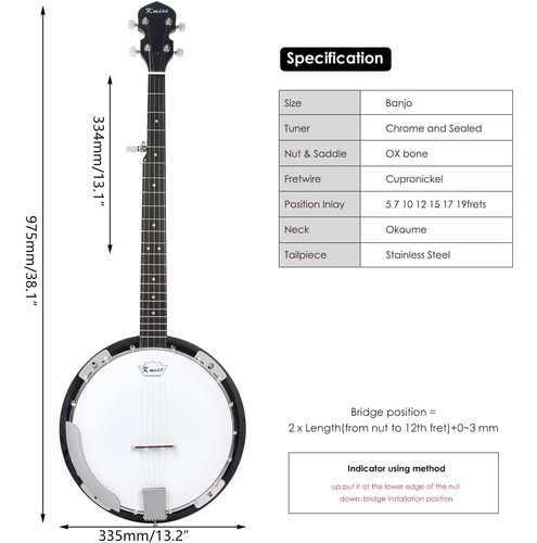 Banjo Resonador De 5 Cuerdas Kmise, Profesional Sapele Back