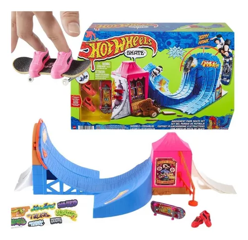 Skate Dedo Hotwheels C/ Tênis + Pista Skatepark Fingerboard