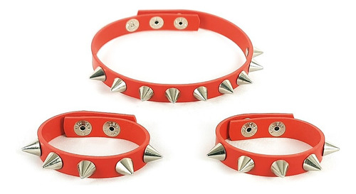 Kit Choker Vermelha + 2 Pulseiras Spikes Tachas Punk Rock Cor Vermelho