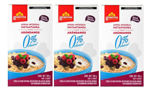 3 Avena Integral Instantánea Granvita Sabor Arándano 280g