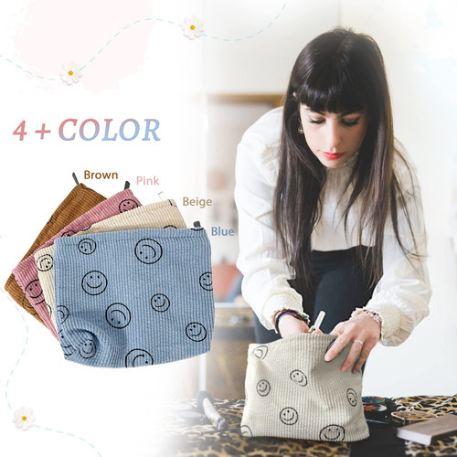 Beekbing Smiley Face - Bolsa De Maquillaje De Pana Con Forro