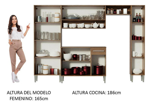 Cocina Integral Completa Modular Madesa Emilly Hit 261cm Color Marrón/Negro 01