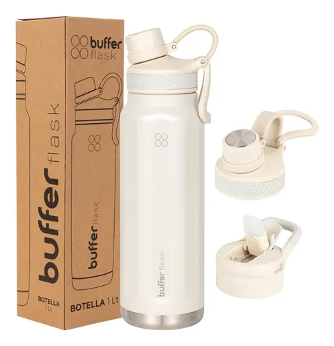 Termo Botella Termica Agua Acero Inoxidable Buffer 1l + Tapas Color Ivory