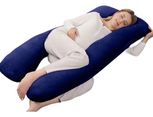 Almohada Ortopedica Para Embarazo Lactancia Extra Jumbo Color Azul Oscuro Geométrico