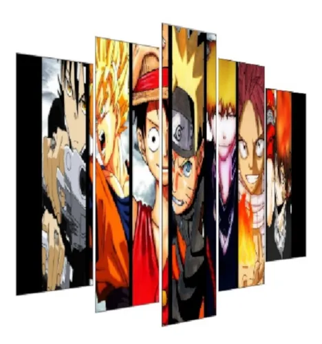 Quadro Mosaico 105x60cm Mod469 Anime Naruto Personagens 5pçs
