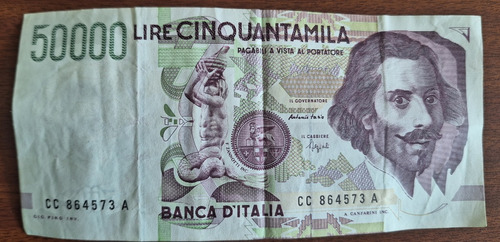 Espectacular Billete De 50000 Liras De Italia (antigüedad)