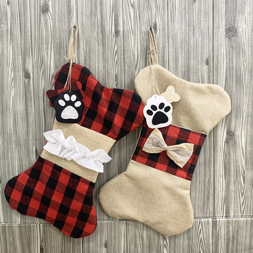 2 Simpáticas Medias De Navidad De Hueso De Perro A Cuadros