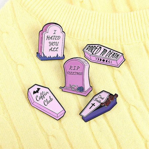 Broches De Caixão De Lapela Gótica Rosa, Conjunto De 5 Bolsa