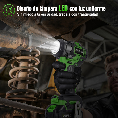 Pistola Impacto Llave Inalámbrica 1/2 600 Nm Con 2 Baterías 2 En 1 Con 24 Cuentas De Lámpara Led Merion MER+BS+600