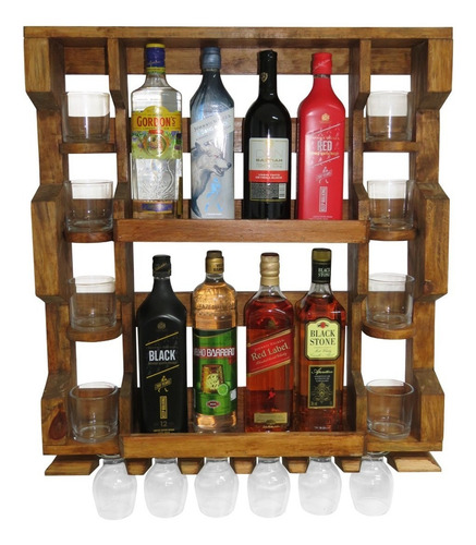 Imagem 7 de 9 de Bar Adega Parede Madeira Rústica Garrafas Porta Taças Copos