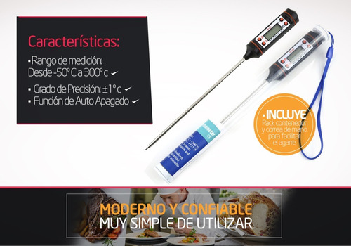 Imagen 7 de 8 de Termometro Digital Cocina 4 Botones Pincha Carne Liquidos