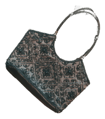 Cartera De Mano Chica De Fiesta De Raso Y Mostacillas Gris 