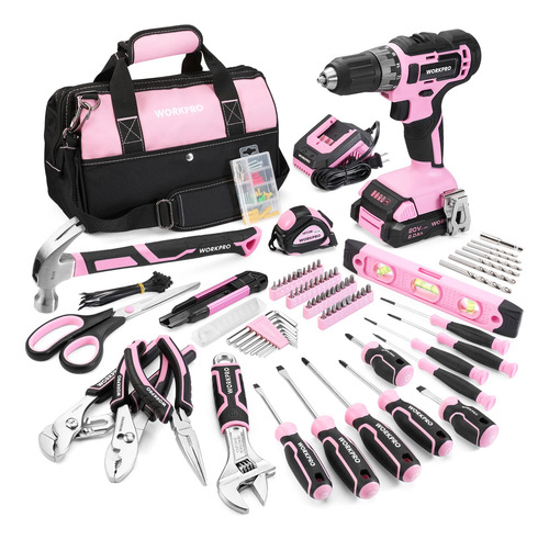 Kit De Ferramentas Workpro Pink Com Furadeira Sem Fio De 20v