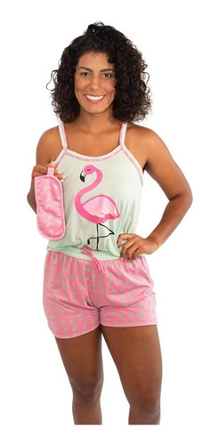 Imagem 3 de 6 de Kit Pijama De Verão Short E Camiseta Mãe E Filha Flamingo