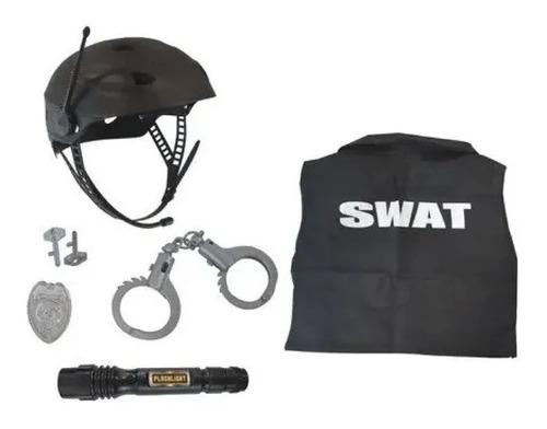 Imagen 3 de 7 de Kit Traje Policia Swat Casco Con Accesorios Rescate Ed