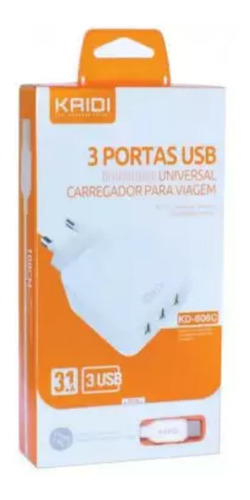 Carregador Ultra Rápido + 3 Portas + Cabo Tipo C (dados) Cor Branco