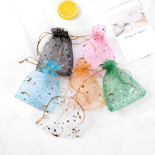Bolsas De Organza Con Diseño De Luna Y Estrella, 100 Unidade