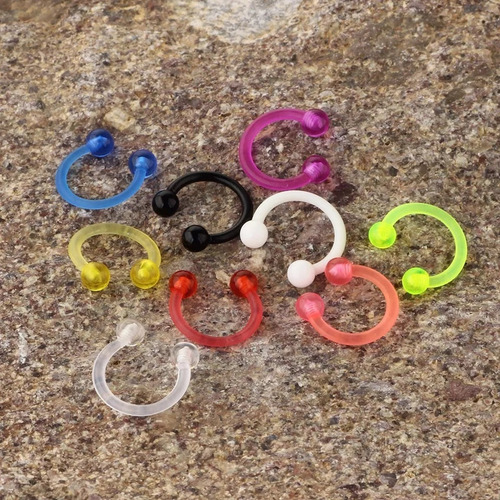 9 Pz Arete Argolla Piercing Acrilico Uv Plastico  Blanco