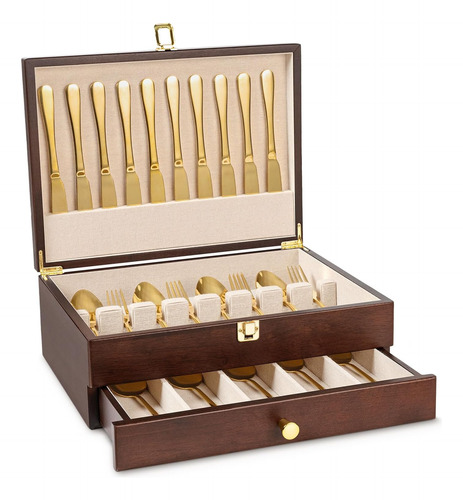 Caja De Almacenamiento De Cubiertos De 2 Capas Con Cajón, Ba