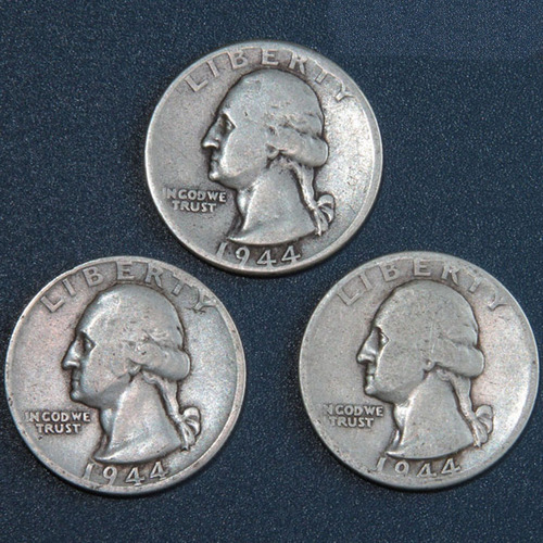3 Moneda Plata 1944 P D S Quarter 25c Cent Washington Ww Km9