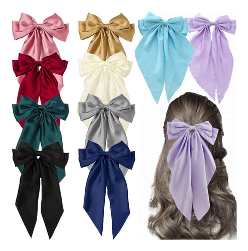 10pcs Lazos Grandes De Satén Para El Cabello,con Lazos