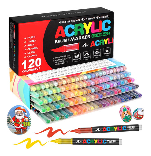 Marcadores De Pintura Acrílica Amamao, 120 Colores, Punta De