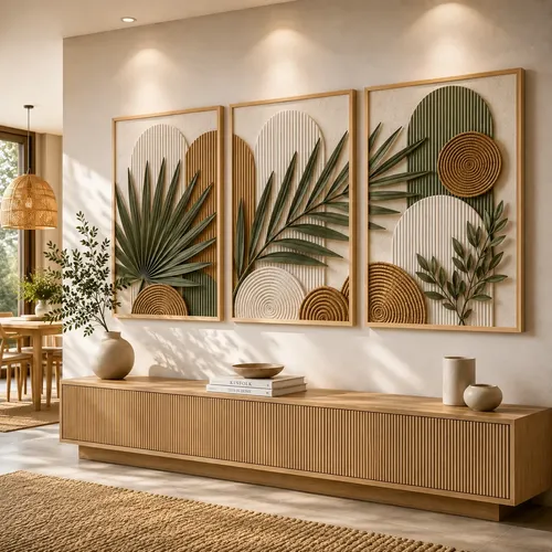 Udinese Quadros Quadro Decorativo Trio Folhagem Botânica Com Moldura