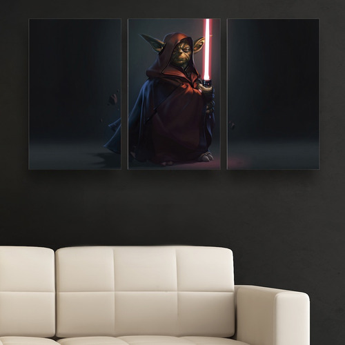 Cuadro Triptico Yoda Dark Side Star Wars Canvas 72cm X 40cm