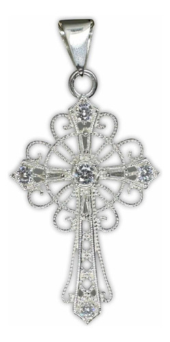 Dije De Plata .925 Cruz Religiosa Filigrana Con Zirconia.