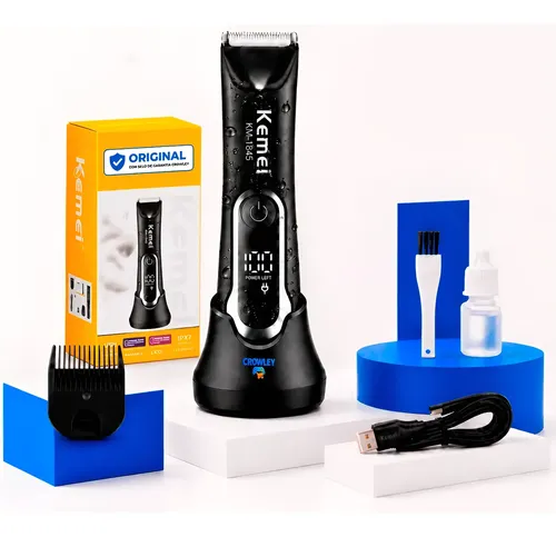 Aparador De Pelos Kemei-1845 Prova D'água Bivolt Com Base Preto 127/220v