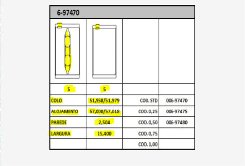 Bronzina Mancal Vw Jetta 2.0 16v 2012/.. - Tsi - Cpla - Cppa