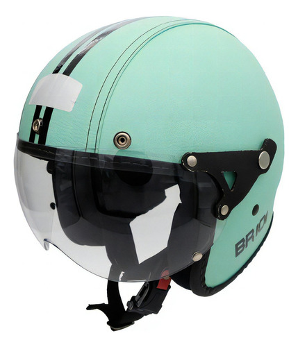 Capacete Br101 3/4 Revestido Couro Custom Old School Harley Cor Verde Neon Tamanho do capacete 58 - Viseira Cristal