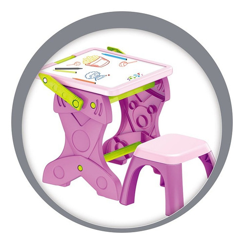 Mesa De Desenho E Lousa Quadro Didático 2 Em 1 C/ Banquinho Cor Roxo