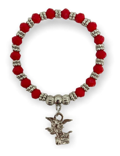 Pulseira Sao Miguel Arcanjo Vermelho E Branco Cristal E Sili