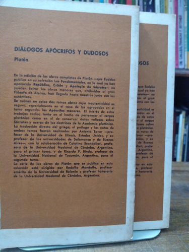 Dialogos Apocrifos Y Dudosos (2 Tomos) - Platon (Usado)