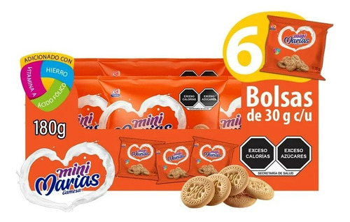 3 Pza Galletas Gamesa Mini Marías 6 Bolsas Con 30 G C/u