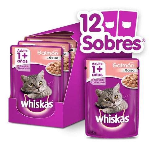 Whiskas Alimento Húmedo Sobrecito Gato Salmón Salsa 12 Un