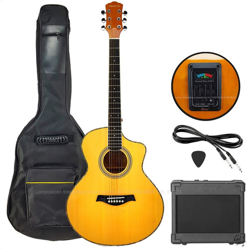 Guitarra Electroacustica Media Caja Eq Afinador Ampli Funda