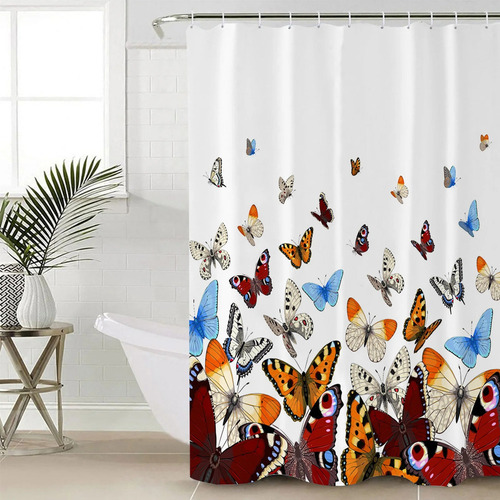 4pcs Set De Cortina De Ducha Mariposa Rústica Degradada