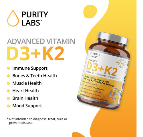 Purity Labs Vitamina D3 K2 10000 Ui 120 Cápsulas