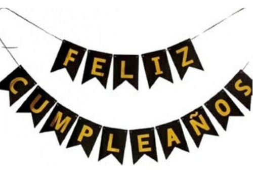 Banderin Feston Feliz Cumpleaños Negro Mate Letras Doradas