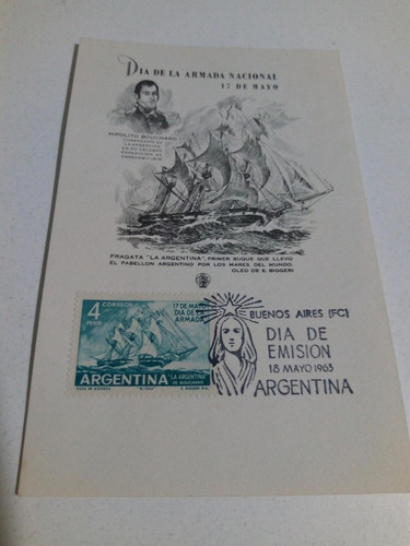 Tarjeta Filatelia Día De Emisión 18/5/63 Día De La Armada Na