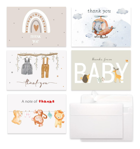 Paquete De 30 Tarjetas De Agradecimiento En Caja Para Baby S