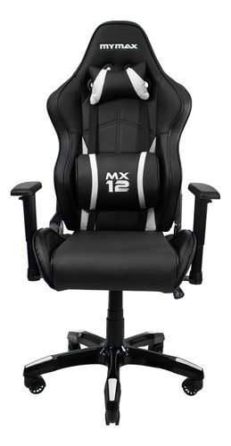 Cadeira de escritório Mymax MX12 gamer ergonômica  preta e branca com estofado de tecido sintético pu