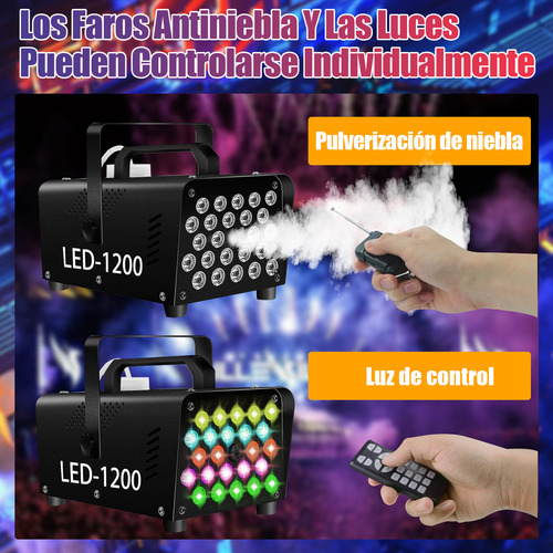 Bylifity® Máquina De Humo 1200w Con 24 Luces Led Coloridas Y 4 Efectos Estroboscópicos,Máquina De Niebla Automática De 2500 Cfm Con 1 Receptor Con Protección Automática Contra Sobrecalentamiento