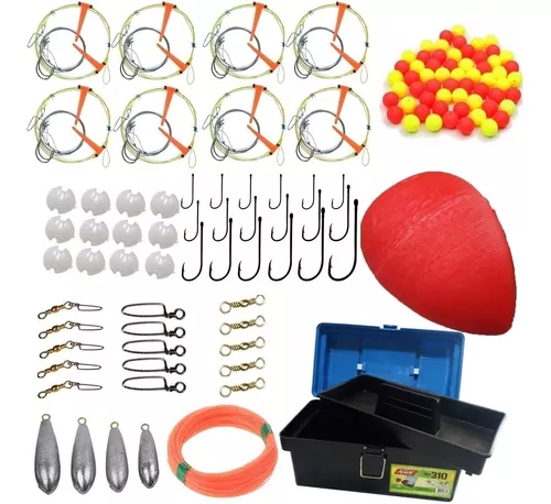 Kit Pesca Reel + Accesorios Caja Río Variada + Caña 2 Tramos Completo  Lineas Boya Plomadas Rotores Mosquetones