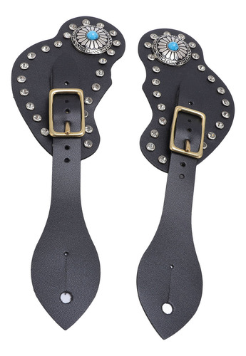 Juego De Correas Con Forma De Espolón Negro, 2 Piezas, Piel
